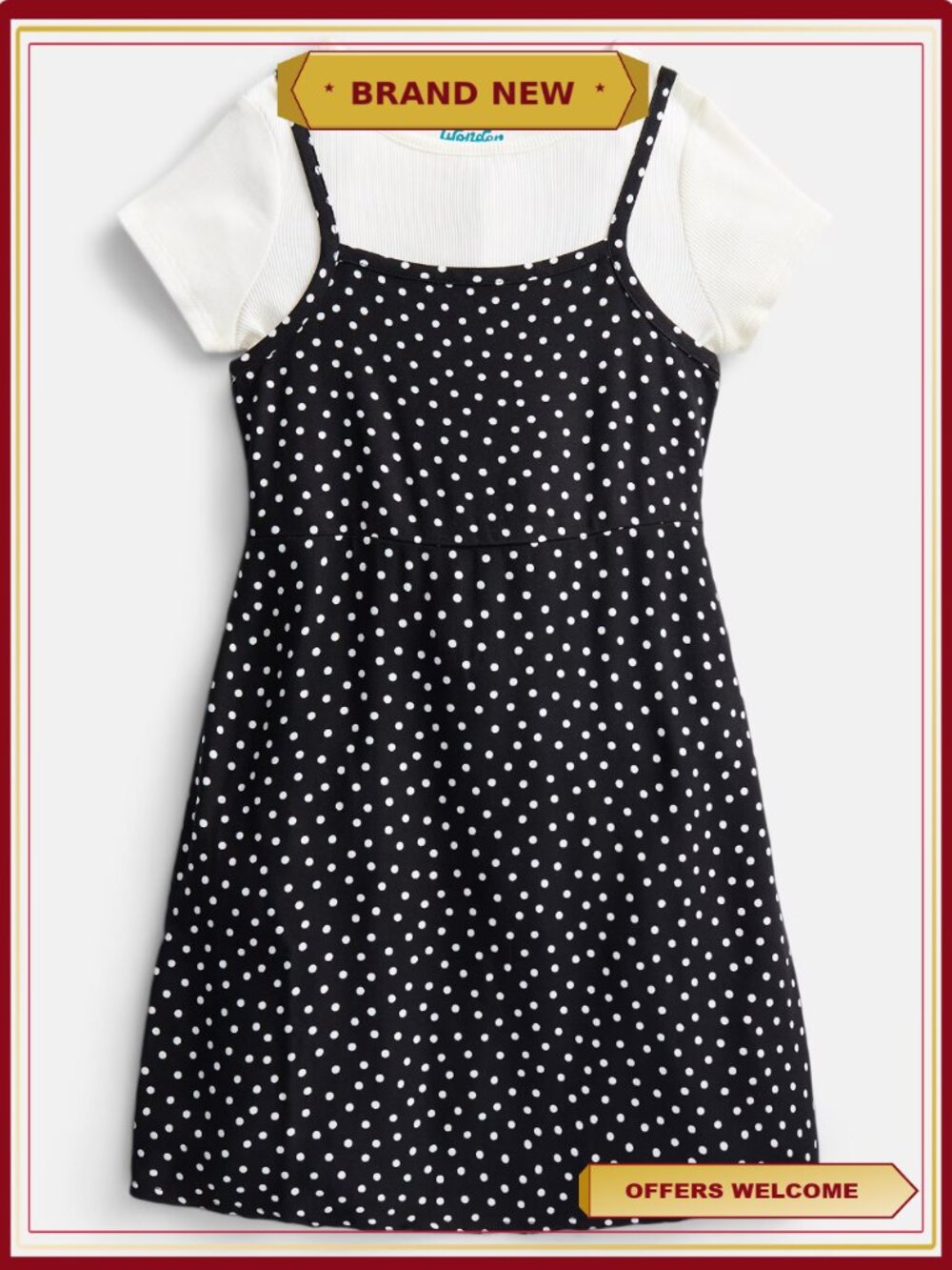 Girls 2-Piece Cami Dress and Tee Set Sleeveless A-Line Layering Outfit